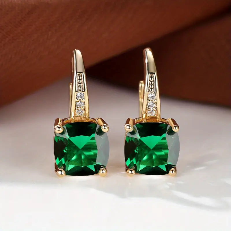 Mystic Sapphire Stone Hoop Earrings - Gold
