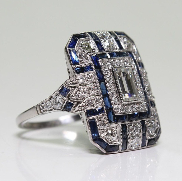 Radiant Vintage Silver Ring with Blue Zircon